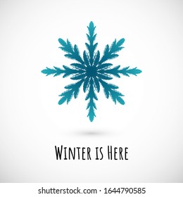 Winter hand draw blue snowflake icon with text on vignette background. Simple doodle design. Vector illustration with nice phrase for winter holidays card and events, wrapping paper and textile.