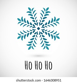 Winterhand zieht blaues Schneeflockensymbol mit Text auf Vignettenhintergrund. Einfaches Doodle-Design. Vektorillustration-Illustration mit schöner Phrase für Winterferien-Karte und Events, Packpapier und Textilien.