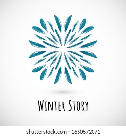 La mano del invierno dibuja un icono azul de copo de nieve con texto sobre fondo de viñeta. Diseño simple de garabatos. Ilustración vectorial con una frase agradable para las vacaciones de invierno, tarjetas y eventos, papel de envolver y textiles.