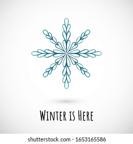 Winter hand draw blue snowflake icon with text on vignette background. Simple doodle design. Vector illustration with nice phrase for winter holidays card and events, wrapping paper and textile.
