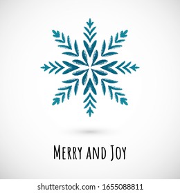Winter hand draw blue snowflake icon with text on vignette background. Simple doodle design. Vector illustration with nice phrase for winter holidays card and events, wrapping paper and textile.