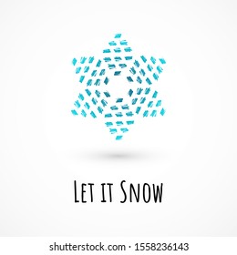 Winter hand draw card with blue snowflake and nice phrase Let it Snow. Symbol of winter, cold and holidays. Simple winter elements for events, cards, wrapping paper and print. Vector illustration.