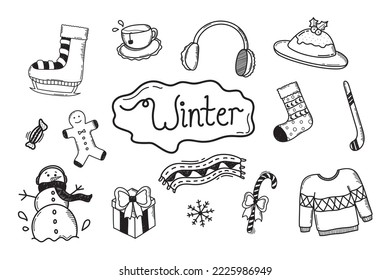winter hand drawing clipart. winter illustration. winter vector set. holiday doodle. holiday season clipart. christmas illustration.