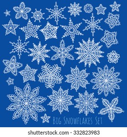 Winter hand drawing snowflakes - for greeting cards, invitations, wrapping paper and textile