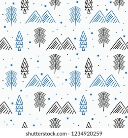 Winter hand drawn doodle seamless pattern vector illustration. Good for christmas background wallpaper and fashion textile print scandinavian style.