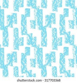 Winter hand drawn geometrical seamless vector pattern. Ornament made of rectangle rough strokes with grunge texture. Blue and white. Textured background.