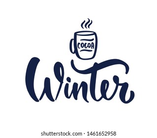 Winter hand drawn lettering.  Calligraphy on white background. Composition for banner, postcard, poster design element stories, posts, etc. Vector eps10