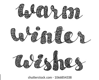 Winter hand drawn lettering. Christmas card. Design for seasonal prints, cards and coloring page. Vector illustration
