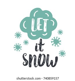 Winter hand drawn poster, cartoon vector illustration. Christmas and New Year card template with phrase and decor elements. Design for greeting cards, t-shirt, prints.