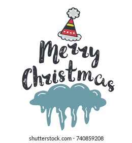 Winter hand drawn poster, cartoon vector illustration. Christmas and New Year card template with phrase and decor elements. Design for greeting cards, t-shirt, prints.