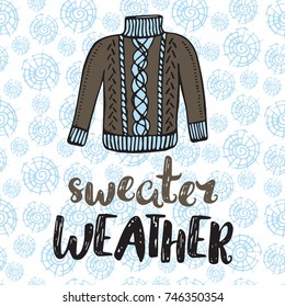 Winter hand drawn poster, cartoon vector illustration. Christmas and New Year card template with phrase and decor elements. Design for greeting cards, t-shirt, prints.