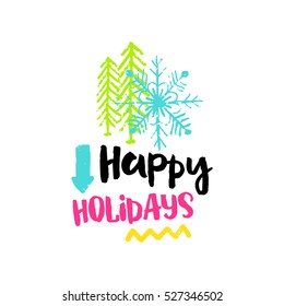 Winter hand drawn poster. Merry Christmas card template with phrase. Design for t-shirt and prints.