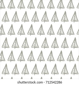 Winter hand drawn seamless pattern with Christmas tree. Vector illustration.