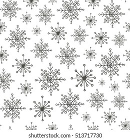 Winter hand drawn seamless texture. Black vector illustration with snowflakes. Christmas pattern.