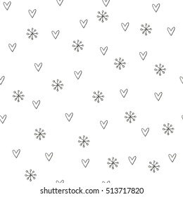 Winter hand drawn seamless texture. Black vector illustration with snowflakes. Christmas pattern.