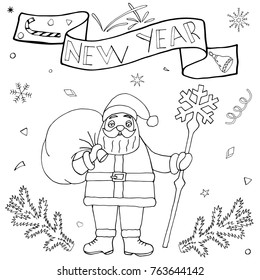 Winter hand drawn set with Santa Claus. Christmas and New Year doodle kit with handdrawn icons and hand written text. Isolated drawing elements. Cute Sketch for season greeting. Vector illustration.