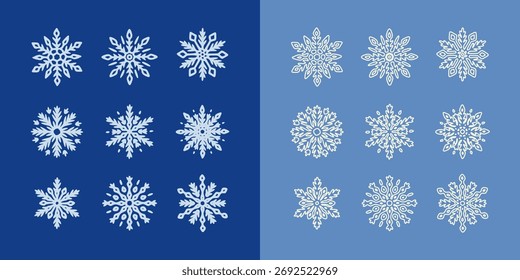 Winter hand drawn snowflake icon set. Winter holiday decorative vector design elements