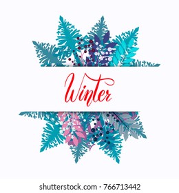 Winter hand lettering vector illustration. Hand draw lettering text for emblem, invitation, logo, greeting card, print, poster. Vector season illustration. Typographic banner with fine background.