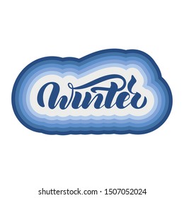 Winter handwritten text. Winter logo and emblem for postcards, prints and posters. Hand lettering. Modern brush ink calligraphy. Vector illustration. Gradient blue background. EPS10