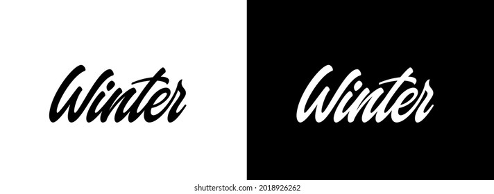 Texto manuscrito de invierno. Caligrafía moderna. Diseño tipográfico. Grabado a mano en dos estilos blanco y negro.