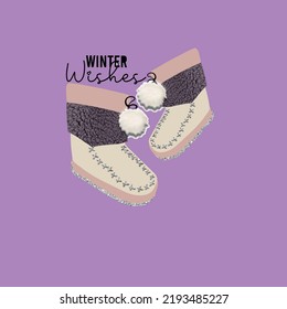 winter happy and snow shoes slogan
