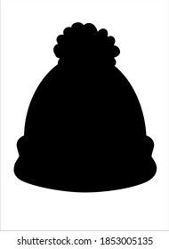 Winter hat black vector silhouette for pictogram or logo. Knitted hat with a pompom - a silhouette for a sign or identity. Warm black hat - warm clothes.