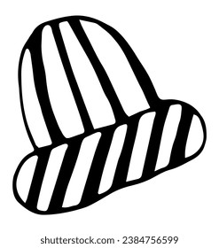 winter hat in black and white doodle style, vector, christmas, isolated on white