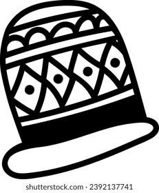 winter hat in black and white doodle style, vector, christmas, isolated on white