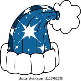 Winter hat in blue and decorated with stars. Can be used as a sticker for photos on social networks, as a sticker, a picture of a thing for teaching children the language and names of objects, etc.