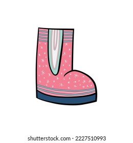 Winter hat boots with snowflake,flat design with a popular pattern. Christmas decoration. For your design