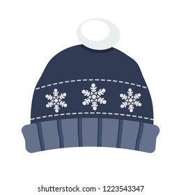 Winter Hat Cap With Snowflake And Pompom Flat Design Icon Isolated On White Background