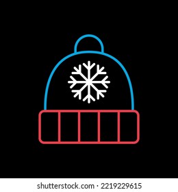 Winter hat cap with snowflake and pompom vector isolated on black background icon. Winter sign. Graph symbol for travel and tourism web site and apps design, logo, app, UI