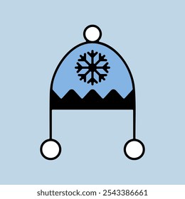 Chapéu de inverno com floco de neve e pompom vetor ícone isolado. Sinal de inverno. Símbolo gráfico para site de viagens e turismo e design de aplicativos, logotipo, aplicativo, UI