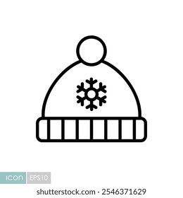 Winter hat cap with snowflake and pompom vector icon. Winter sign. Graph symbol for event and holiday web site and apps design, logo, app, UI