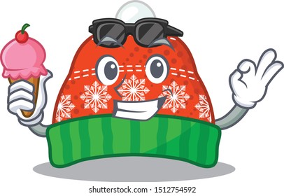 Winter hat cartoon mascot shape with ice cream.
