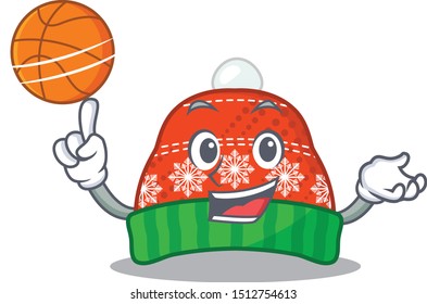 Winter hat cartoon mascot shape with basketball.