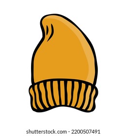 Winter hat for children and adults. Seasonal warm blue hat. Cute baby clothes. Beauty and fashion. Modern stylish clothes and wardrobe. Cartoon vector outline illustration isolated on white background