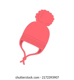 Winter hat for children. Seasonal warm red hat. Cute baby clothes. Beauty and fashion. Modern stylish clothes and wardrobe. Flat vector illustration isolated on white background