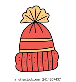 Winterhut-Umriss. Einziger doodle Hut mit Farbton. Handgezeichnete Vektorgrafik