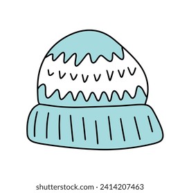 Winter Hat colored outline. Isolated doodle hat with colored. Hand drawn vector art
