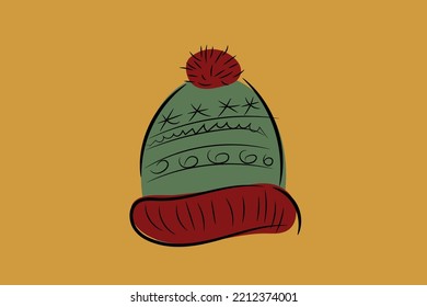 Winter hat. The design of a vector color icon of warm clothes, a sign of cold weather. Flat illustration of a vector icon of an orange winter hat for web design. A symbol of the winter season.
