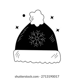 Ícone de doodle de Chapéu de inverno com ilustração de stock de vetor de fundo branco