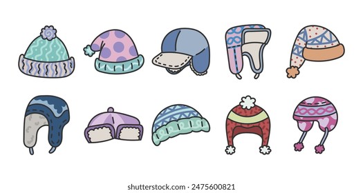 Winter Hat Doodle Set Collection