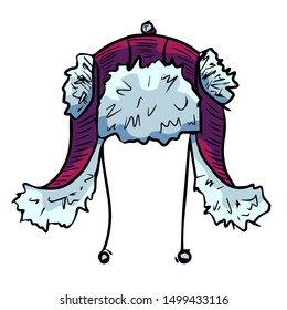 Winter hat. Drawing illustration, sketch. Violet color. Warm cap for winter. Cool hat.