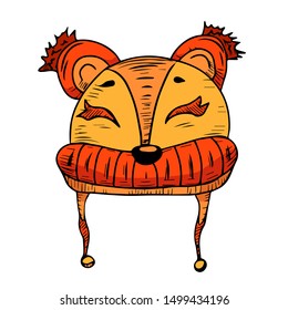 Winter hat. Drawing illustration, sketch. Orange color. Warm cap for winter, cool hat for children.