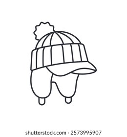 Winter hat with ear flaps for women vector icon isolated on a white background.