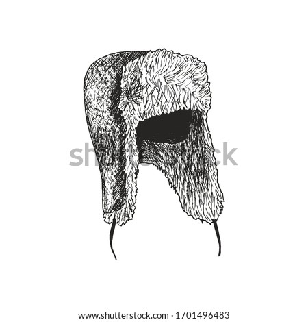 Winter Hat with Ear-flaps Sketched Vector Illustration. Hand Drawn Warm Headdress Concept