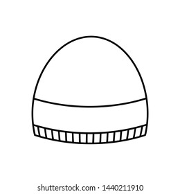 Winter hat with elastic on the bottom. Black outline simple icon on white background. Isolated flat object for web design.