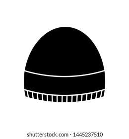 Winter hat with elastic on the bottom. Black simple icon on white background. Isolated flat object for web design and mobile app.