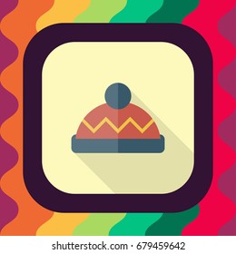 winter hat flat icon with long shadow, vector illustration
